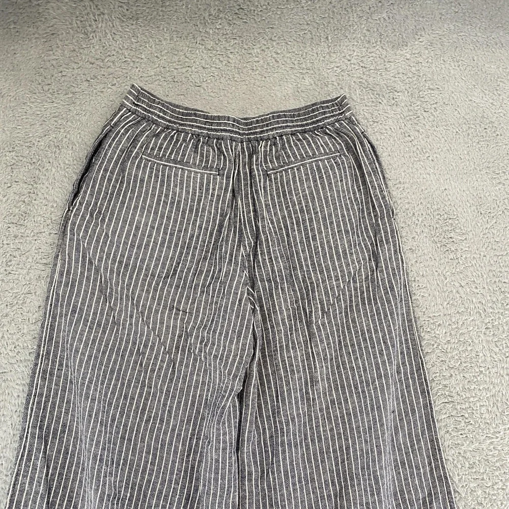 Banana Republic Wide Leg Pants Womens S Blue Stripe Linen Ankle Coastal Beachy